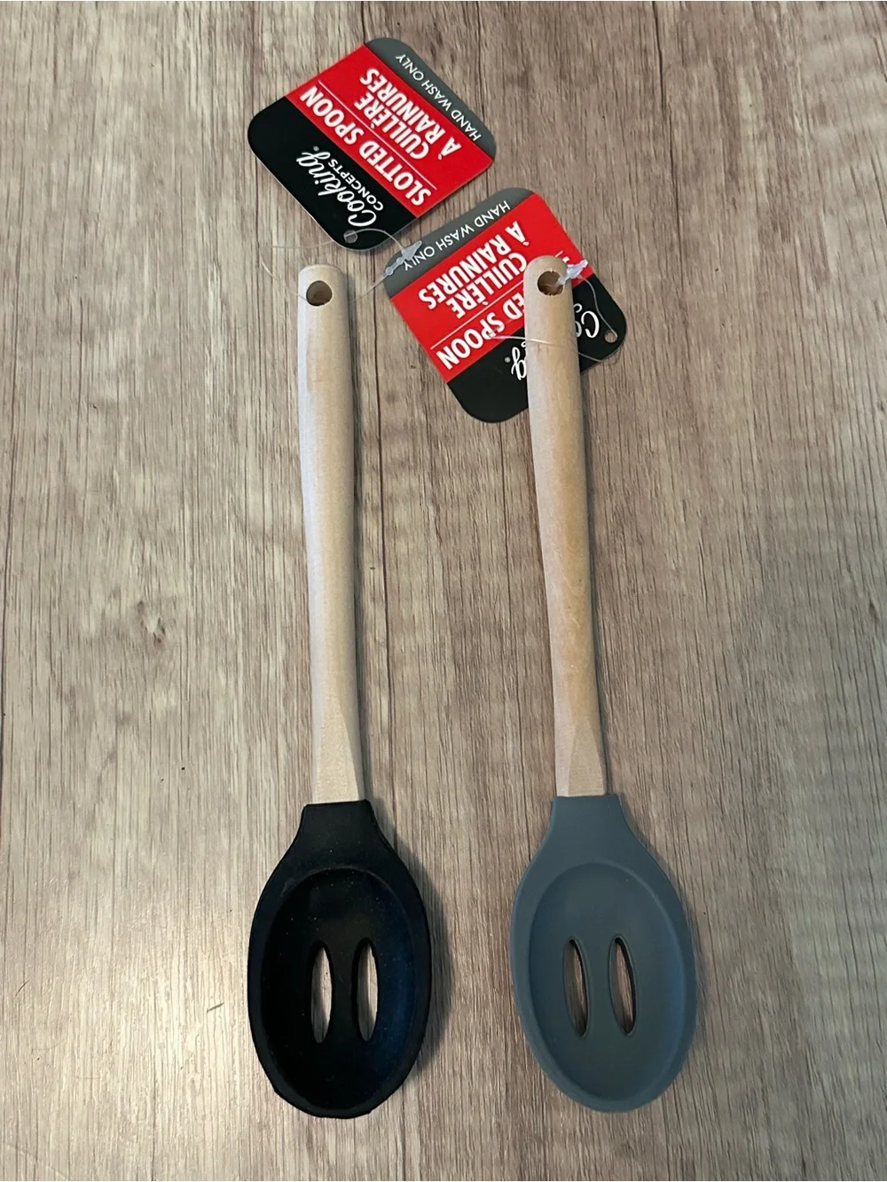 Set of 2 Silicone Slotted Spoon - Black and Gray. New.
